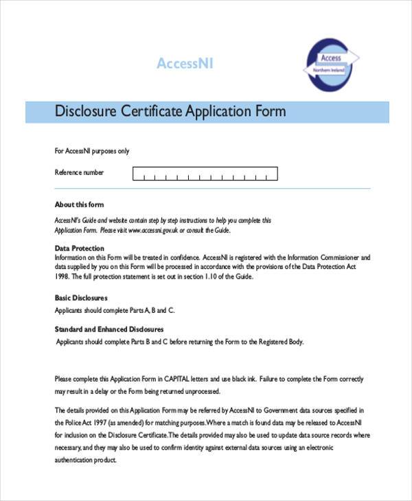 disclosure certificate application form