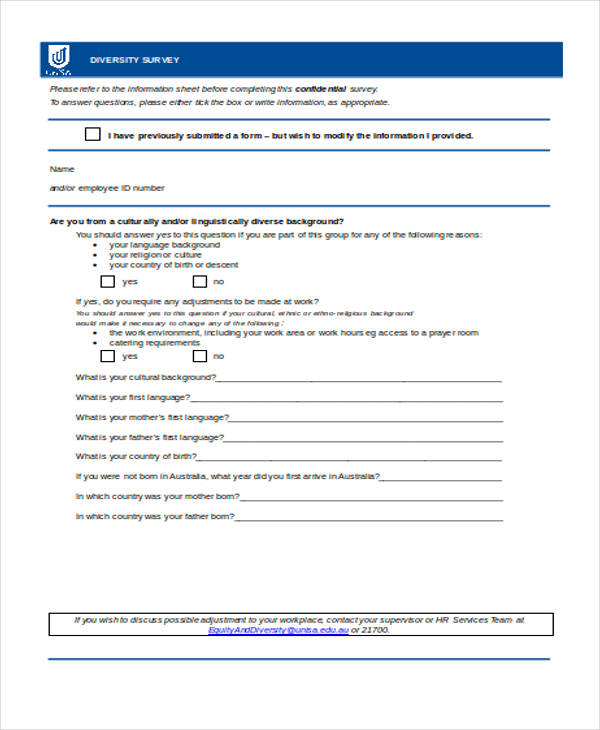 diversity workshop survey form