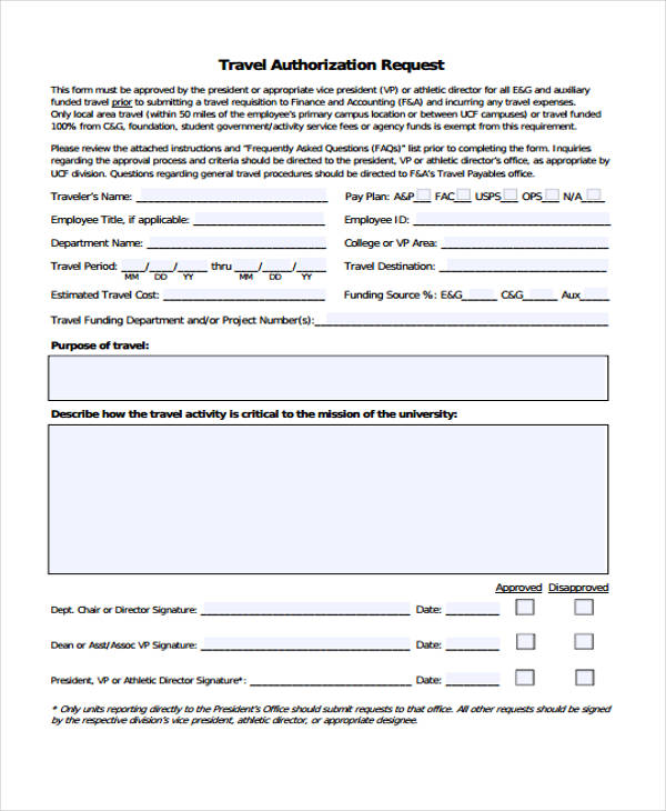 divisional travel authorisation request form