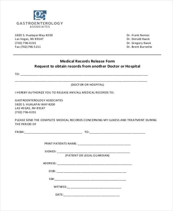 doctor medical records release form