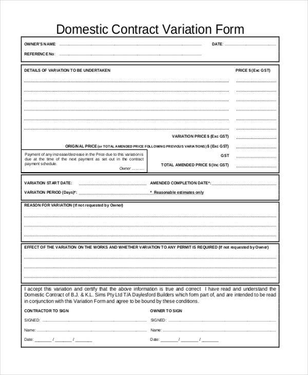 form contract variation template Templates DOC in Form  Contract    FREE 41  PDF