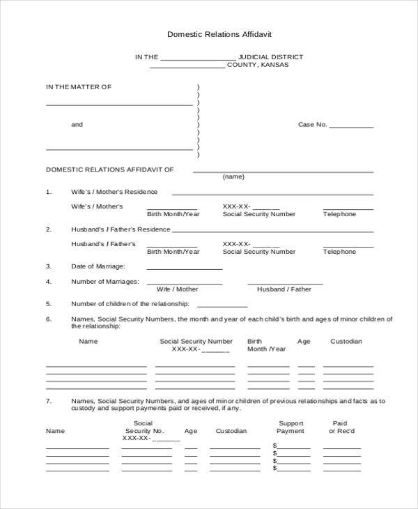 domestic relations affidavit form