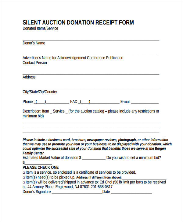 donation receipt form example