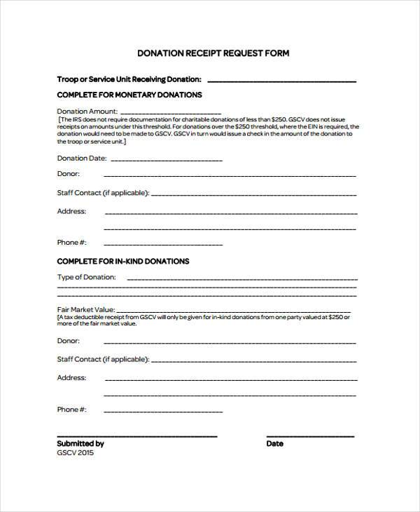 donation receipt request form