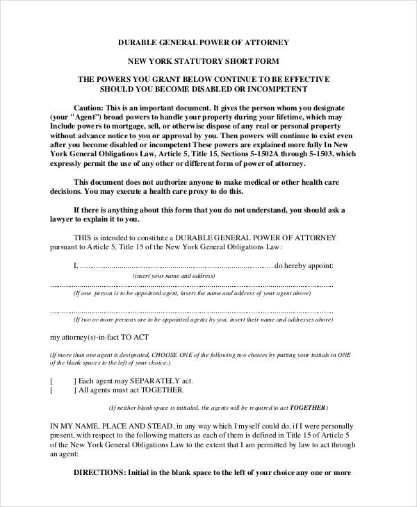 durable general power of attorney form