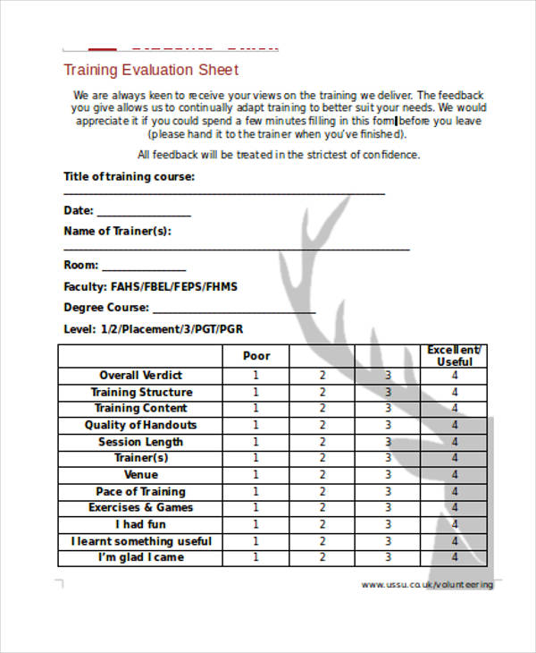 e training education evaluation form