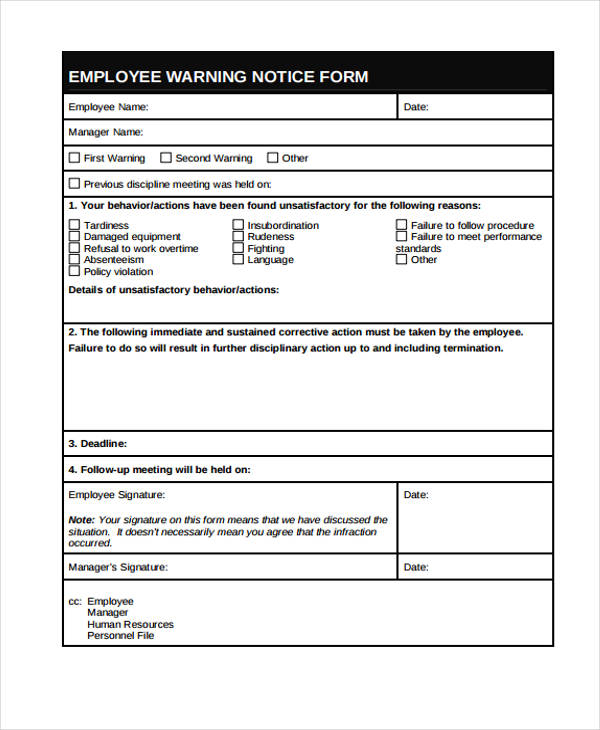 early warning notice form