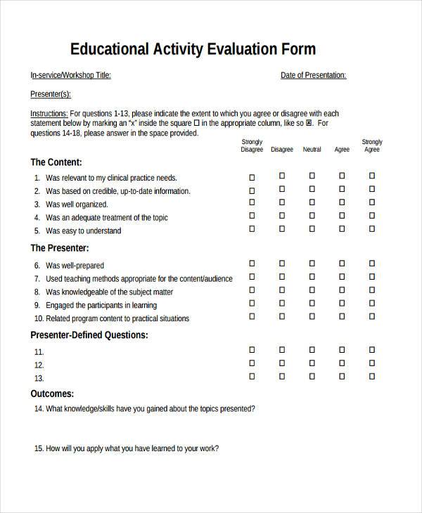 education activity evaluation form