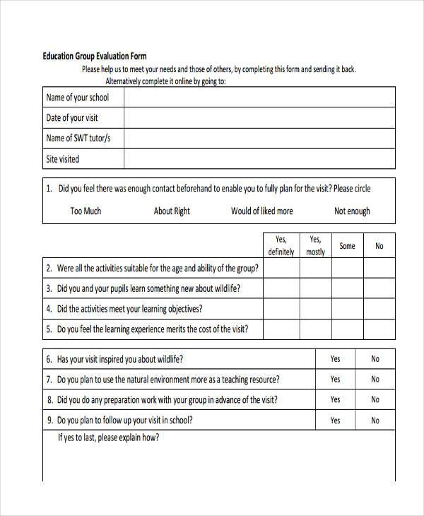 education group evaluation form