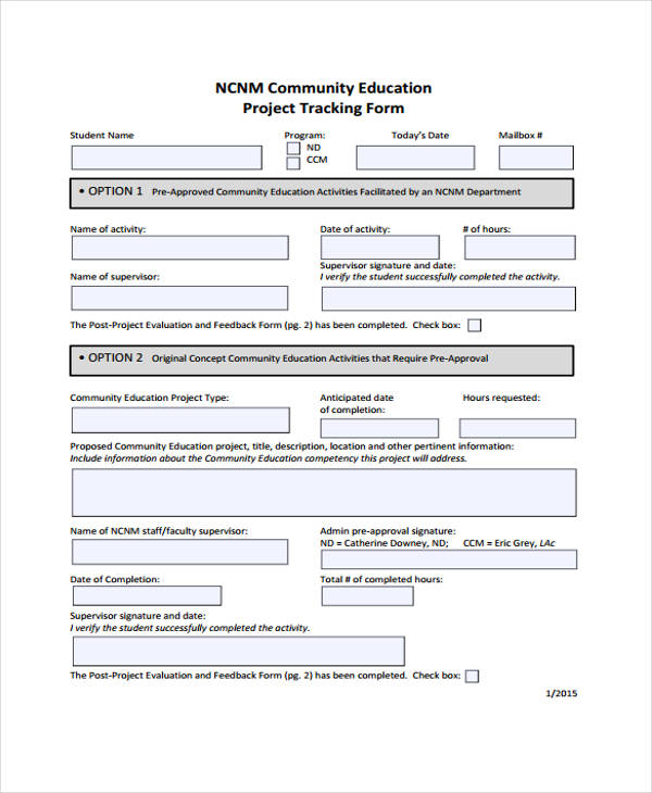 education project tracking form