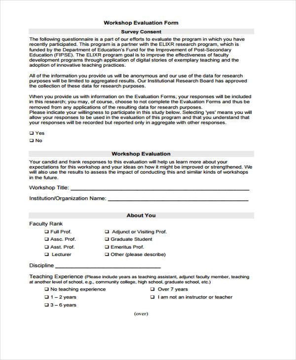 education workshop evaluation form
