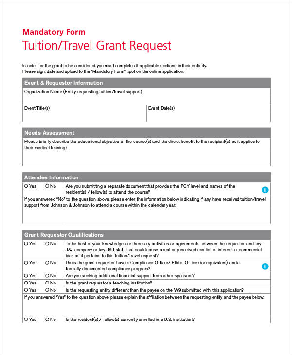 educational grant travel request form