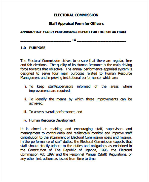 electoral commission staff appraisal form