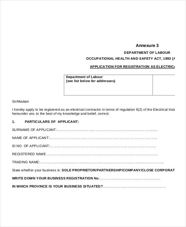 electrical contractor application form