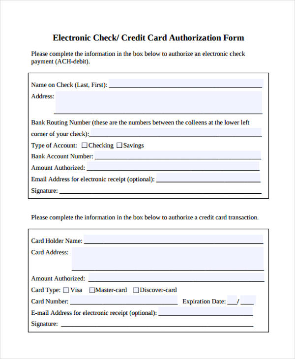 electronic check authorization form