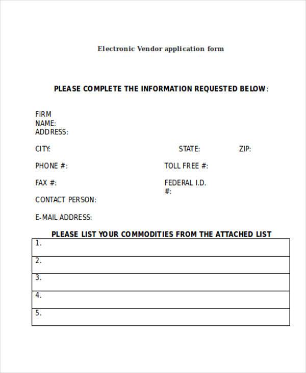 electronic vendor application form