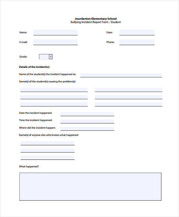 elementary school incident report form