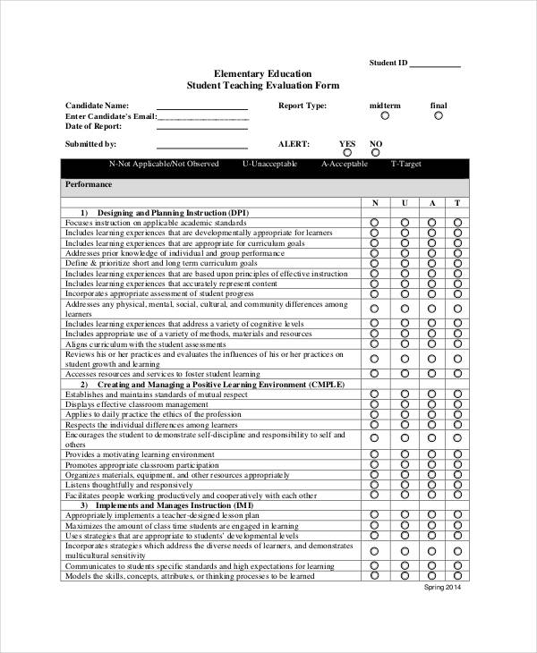 FREE 39 Student Evaluation Forms In PDF Excel MS Word