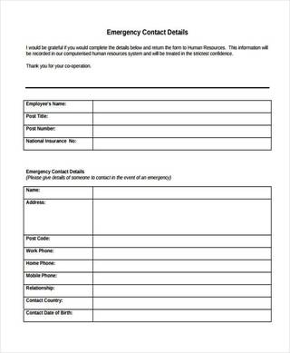 32+ Emergency Contact Form Example