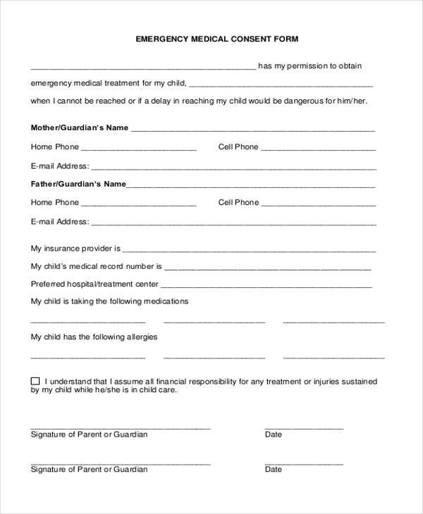 emergency medical consent form for child