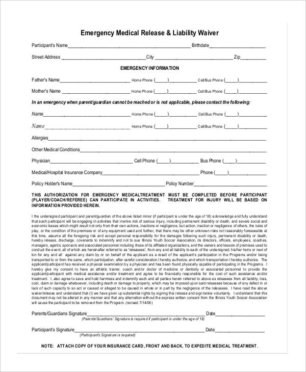 Free 21 Sample Emergency Release Forms In Pdf Ms Word 6075
