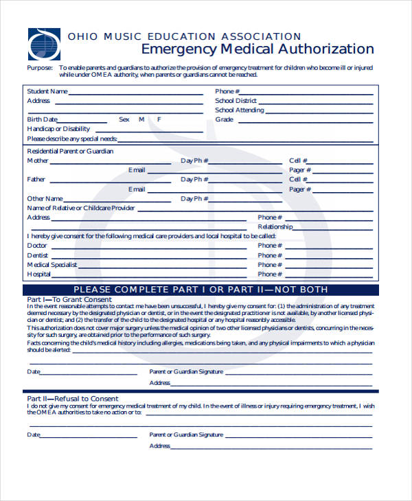 emergency medical treatment form