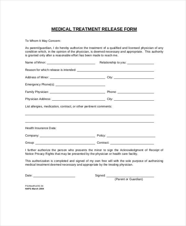 Free 21 Sample Emergency Release Forms In Pdf Ms Word 6894