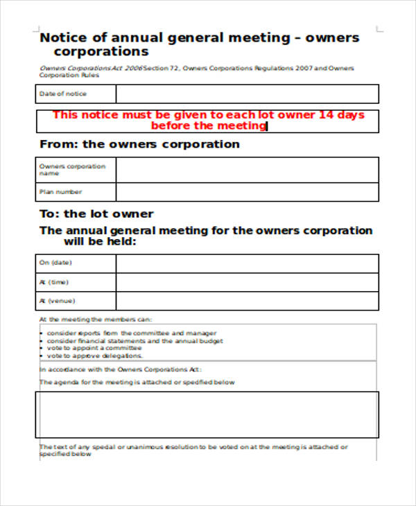 emergency meeting notice form
