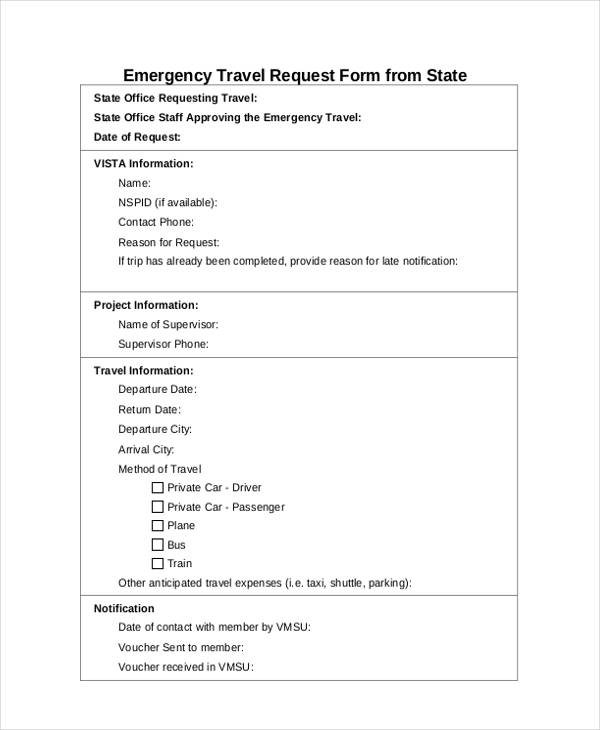 emergency travel request form