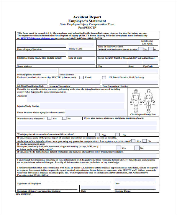 employee accident statement report form