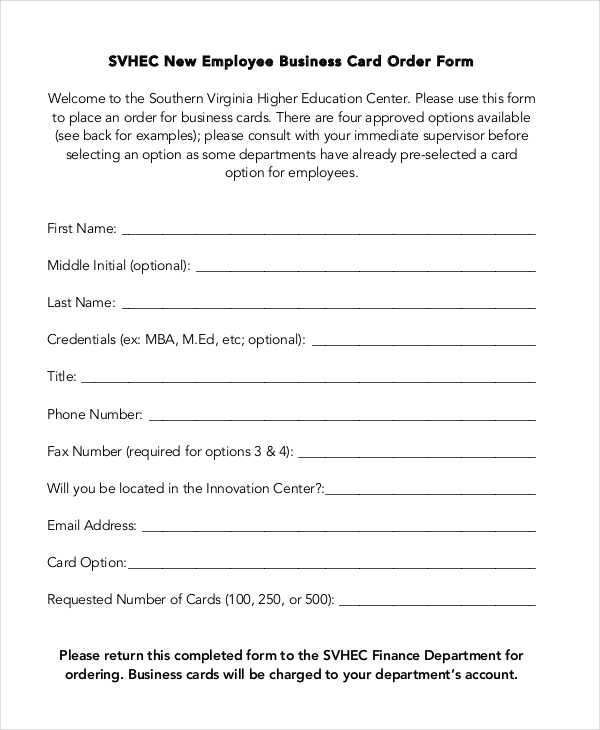 employee business order form