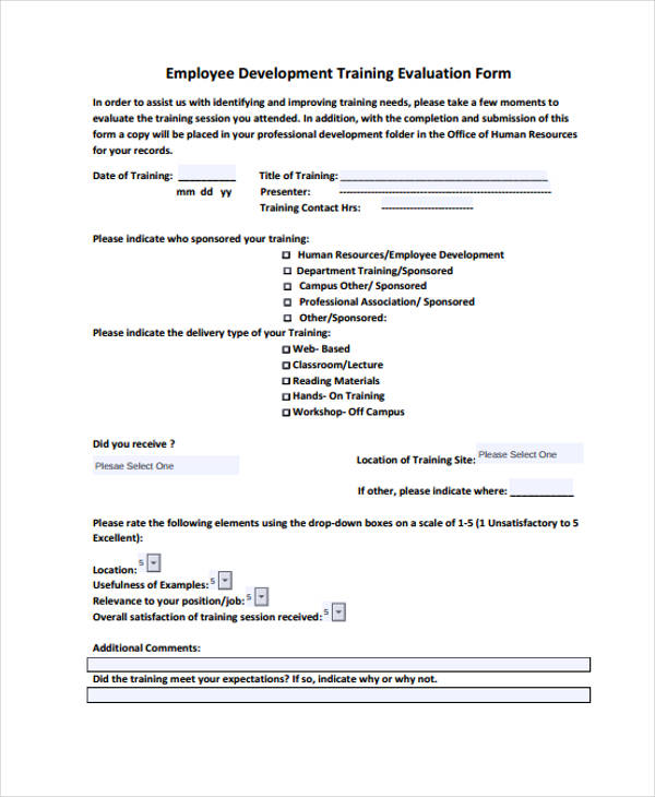 employee development training evaluation form3