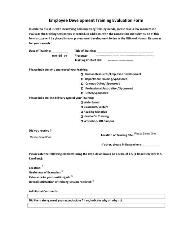 employee development training evaluation form5