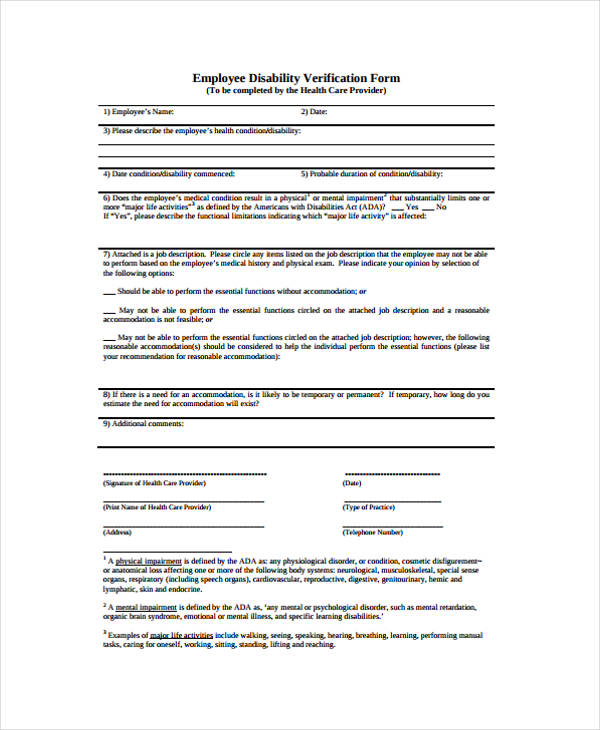 employee disability verification form