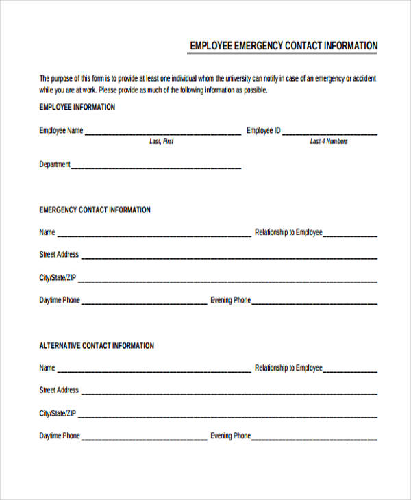 Free 33+ Emergency Contact Forms In Pdf 