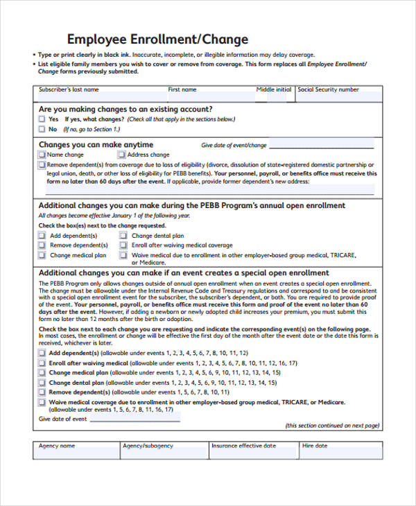 employee enrollment change form