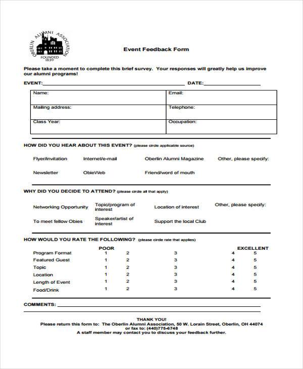 employee event feedback form