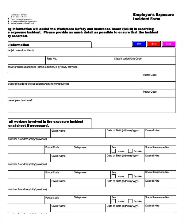 employee exposure incident report form