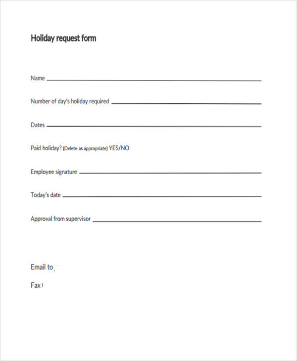 Free Holiday Request Form Template Excel Printable Templates