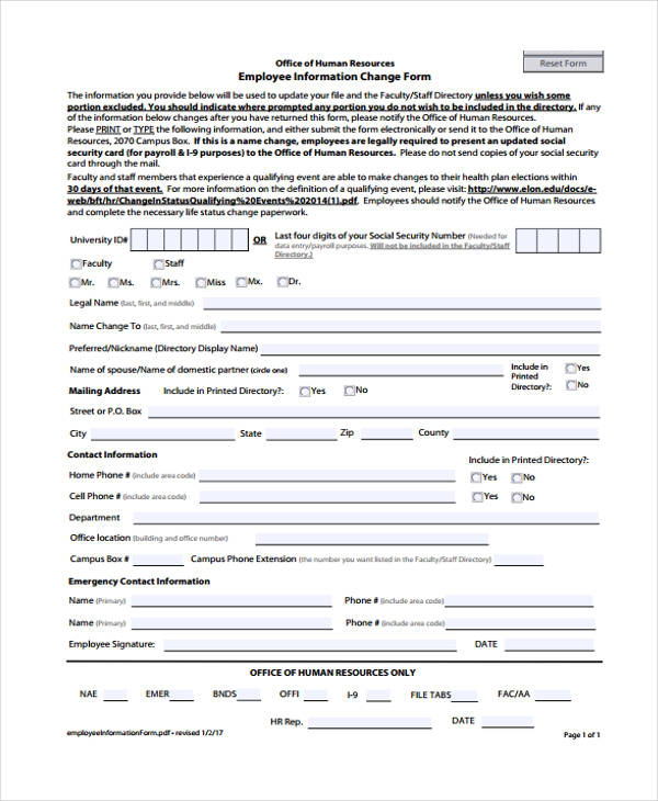 employee information change form2