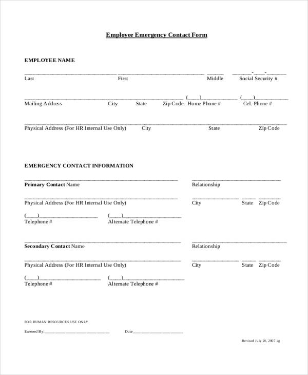 Free 38+ Emergency Contact Form Samples, Pdf, Ms Word, Google Docs, Excel