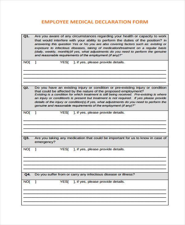 health declaration form