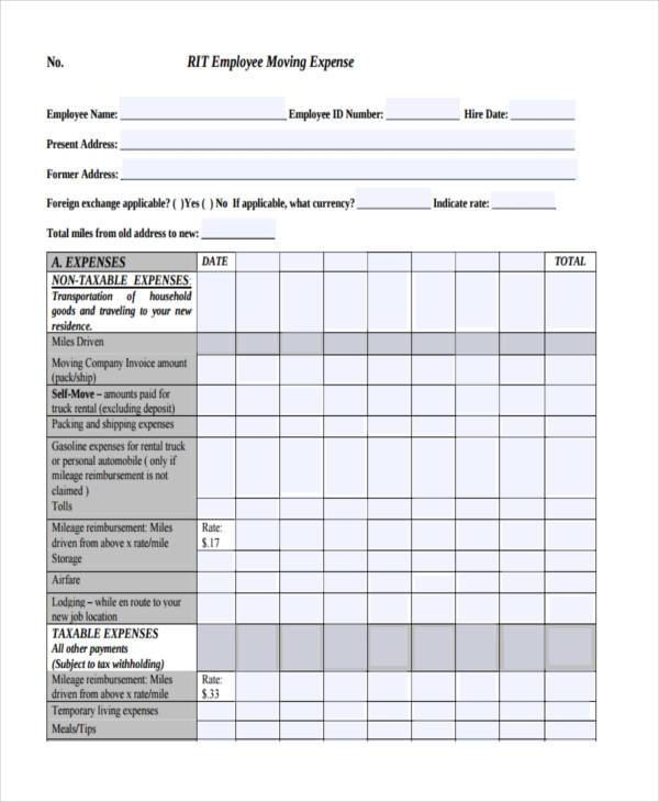 employee moving expense form