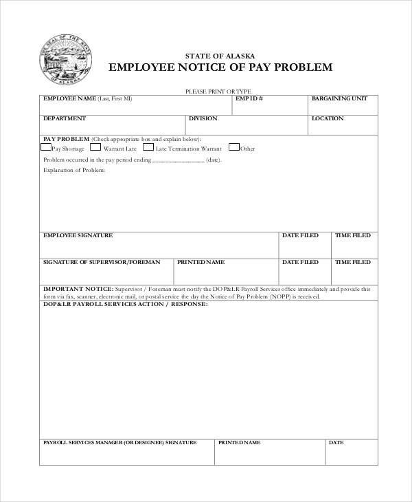 employee pay notice form
