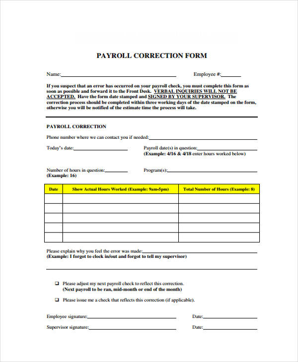 employee payroll correction form