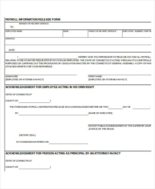 employee payroll information release form