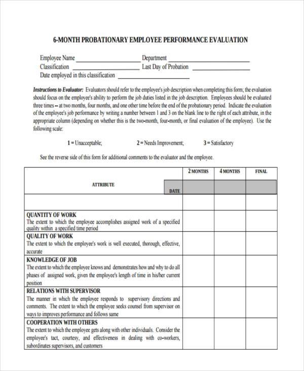 employee performance evaluation form example 