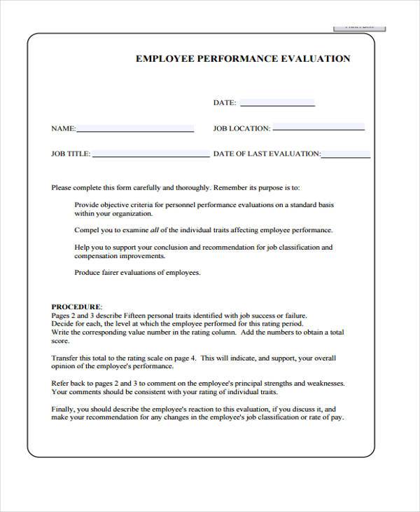 employee performance evaluation form