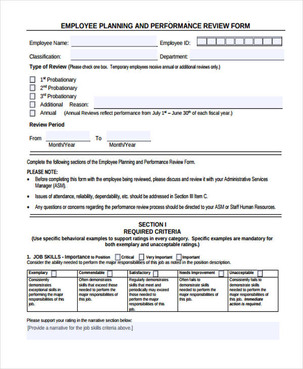 employee planning review form