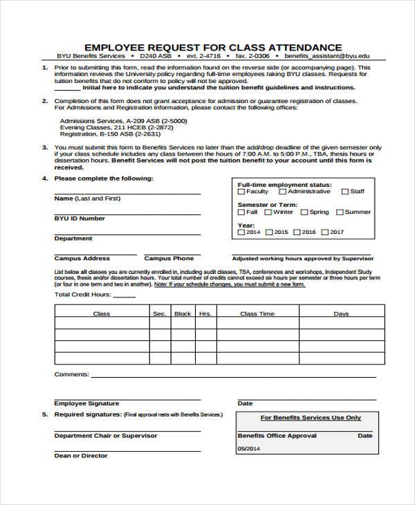 employee request for attendance form